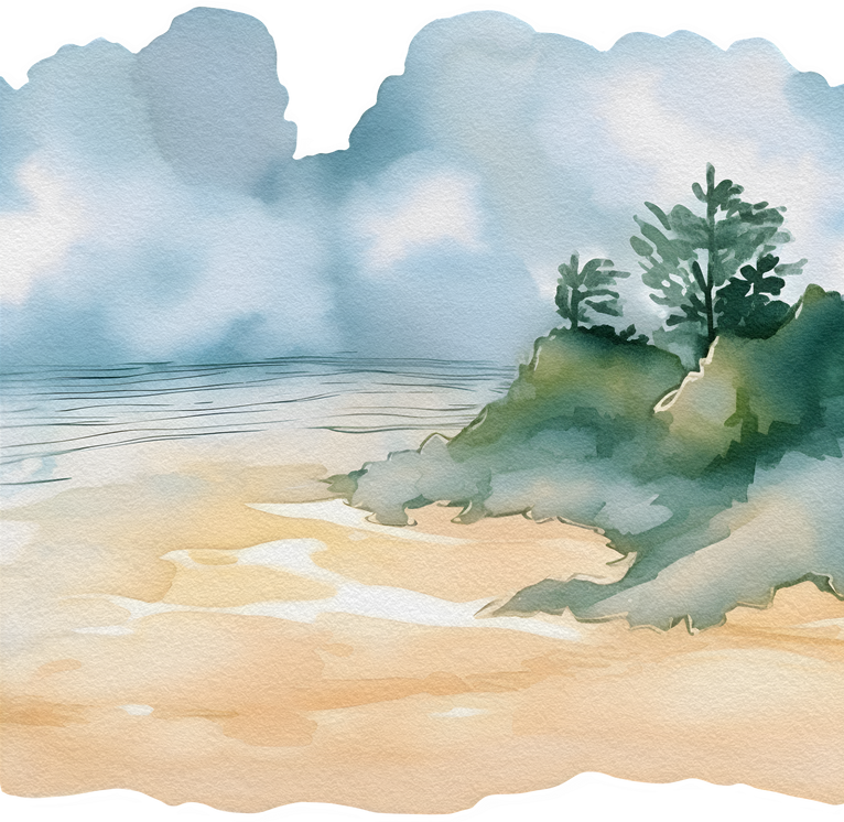 Watercolor beach ladscape illustration. Seascape